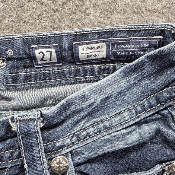 Miss Me Jeans Womens 27 Blue Signature Skinny Embellished Raw Hem *Cut off* - Picture 5 of 10